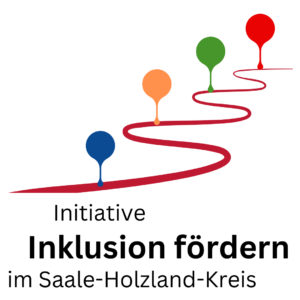 eine stilisierte Straße in einer Schlängellinie und darauf in regelmäßigen Abständen vier Wegmarkierungen in verschiedenen Farben